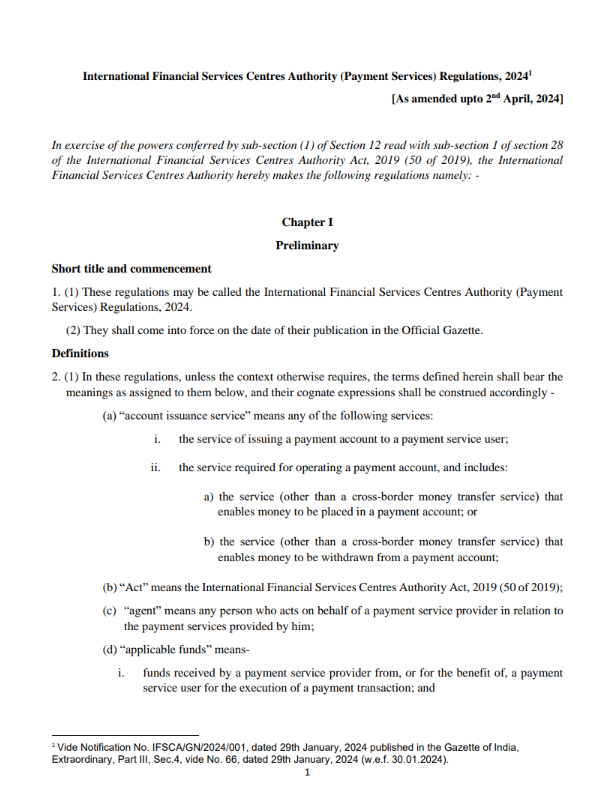 IFSCA Payment Services Regulations (Amendment) 2024