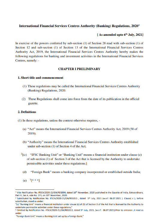 IFSCA Banking Regulations 2020 (Amendment)